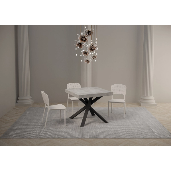 Mesa Clerk 90x90 extendida 194 Encimera cemento Patas antracita