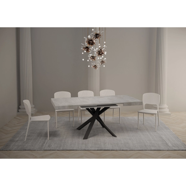 Mesa Clerk 90x90 extendida 194 Encimera cemento Patas antracita