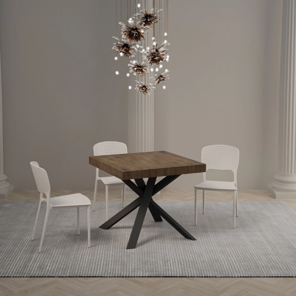 Mesa Clerk 90x90 extendida 194 Tapa Nogal Patas Antracita