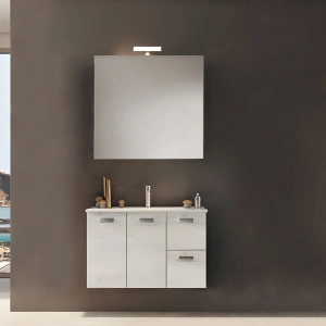 Mobile bagno sospeso 82 cm base 2 ante e 2 cassetti con lavabo ANGELA2 Quercia Bianco