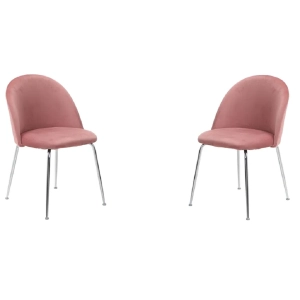 Rosa Samt-Esszimmerstuhl mit verchromten Metallbeinen – PARIS 2 Stühle