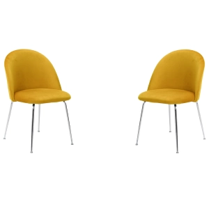 Gelber Samt-Esszimmerstuhl mit verchromten Metallbeinen – PARIS 2 Stühle