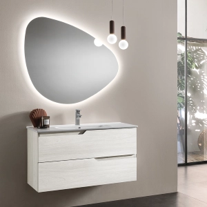 Mueble baño suspendido base 100 BORA moderno 2 cajones con lavabo LARCH BLANCO