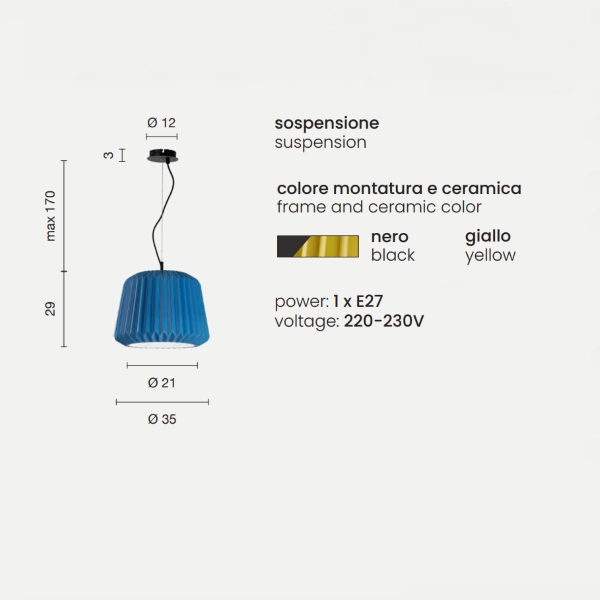 Lampe à suspension PLUMCAKE en céramique JAUNE D35 cm