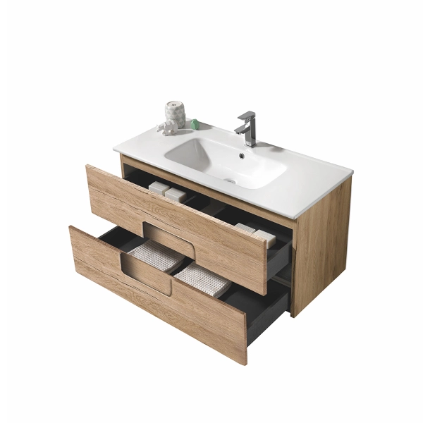 Mueble de baño ARCO suspendido de 80 cm con dos cajones en roble nudo