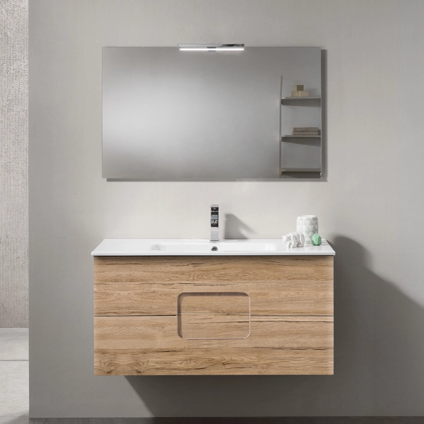 Mueble de baño ARCO suspendido de 80 cm con dos cajones en roble nudo