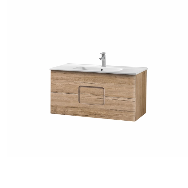 Mueble de baño suspendido 100 cm ARCO con dos cajones nudo roble