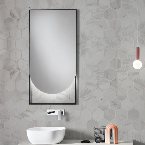 Salle de bain complète suspendue avec 2 bases miroir LED et vasque sur pied - RIO Grigio