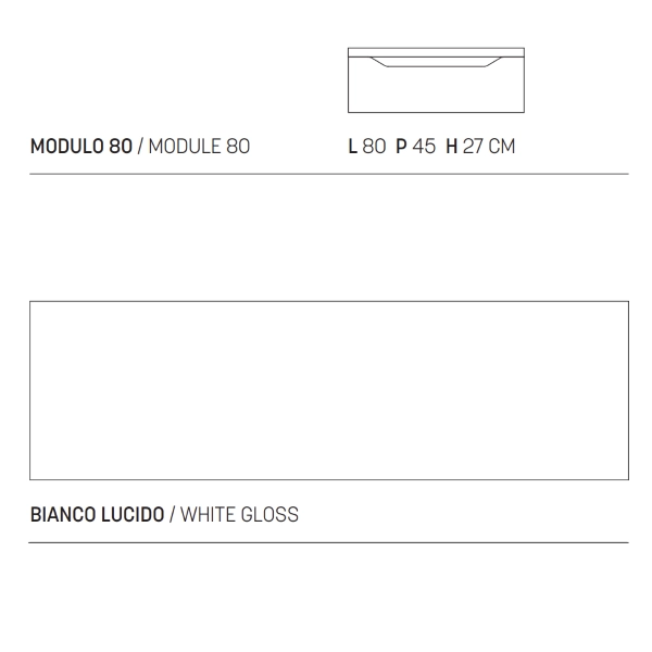 Cajón de baño suspendido GIGLIO de 80 cm en melamina blanca brillo