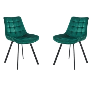 Green velvet dining chair and black metal legs - Roma 2 chairs