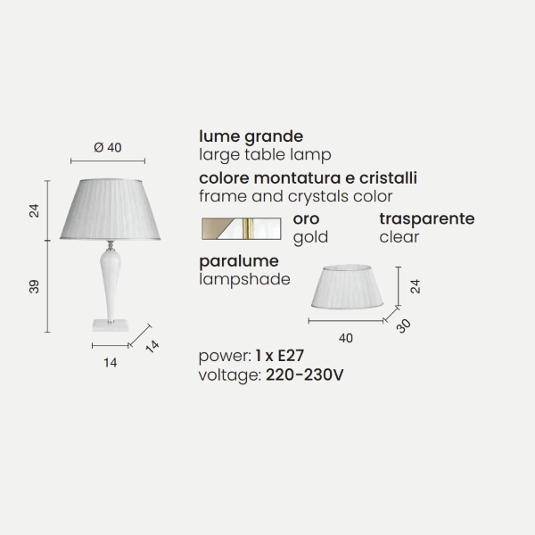 Lampada da tavolo RAVEL 40x63 cm in vetro lavorato a mano Oro