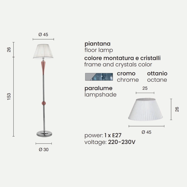 Lámpara de pie PAGANINI en vidrio trabajado a mano VERDE AZULADO H179 cm