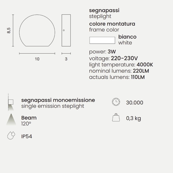 Lámpara empotrada de exterior SUN en aluminio BLANCO