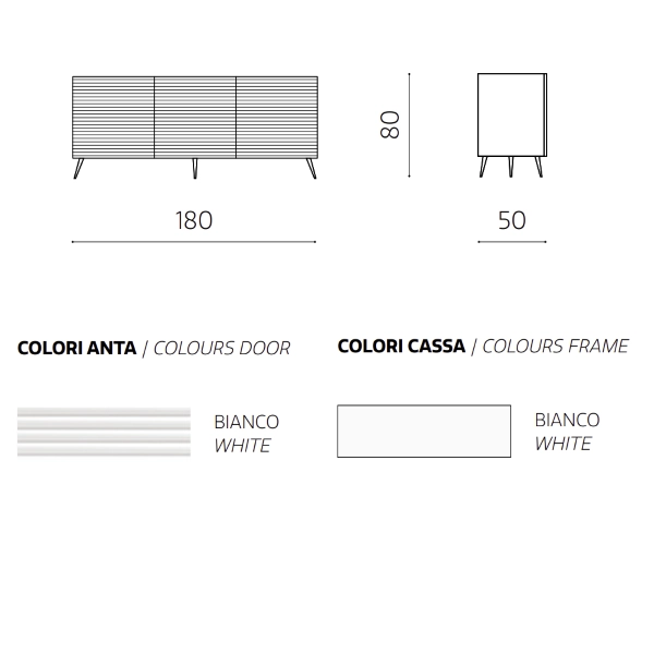 Aparador 180 cm en madera blanca con 3 puertas - ARISA 5 pies