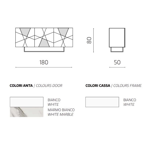 Aparador de 3 puertas en madera blanca y cristal efecto mármol 180 cm - ADEL