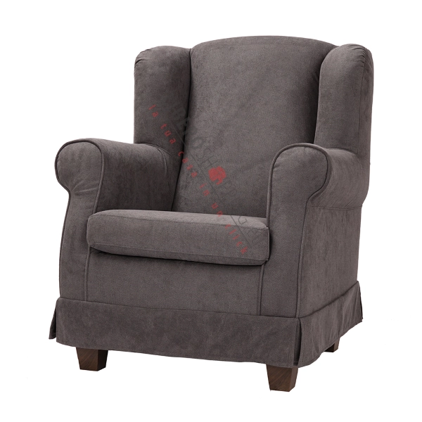 BERGERE padded armchair in removable gray fabric
