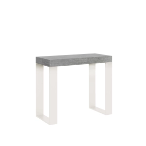 Console Extensible 90x40/196 cm Tecno Small Gris Béton cadre Blanc