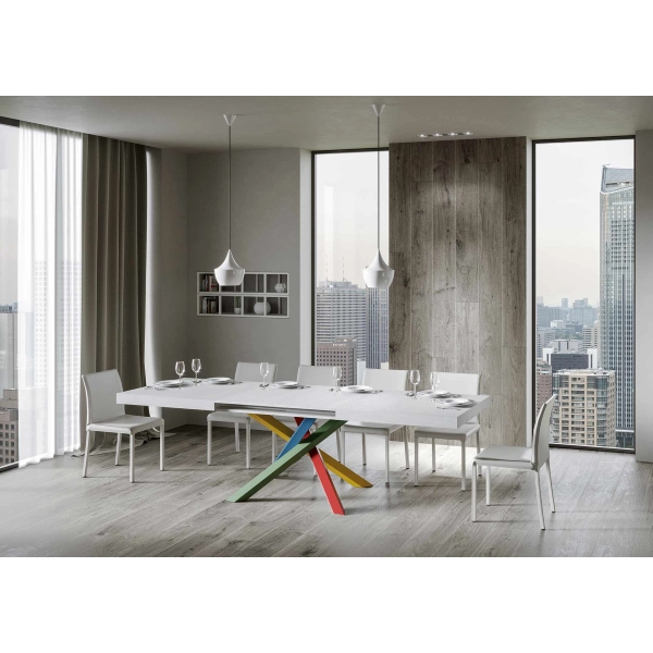 Mesa extensible 90x140/244 cm Volantis Fresno Blanco estructura 4/B