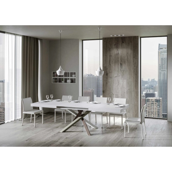 Mesa extensible 90x140/244 cm Volantis Fresno Blanco estructura 4/C
