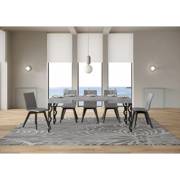 Mesa extensible 80x120/204 cm Karamay Cemento estructura Antracita