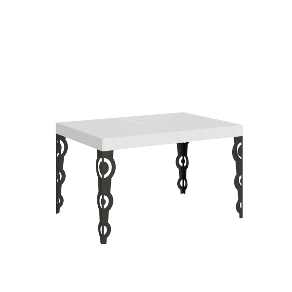 Mesa extensible 90x140/244 cm Karamay Fresno Blanco estructura Antracita