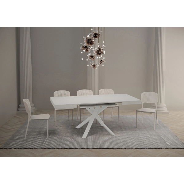 Mesa extensible 90x90/194 cm Clerk Tapa de fresno blanco - Patas blancas