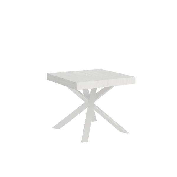 Mesa extensible 90x90/194 cm Clerk Tapa de fresno blanco - Patas blancas