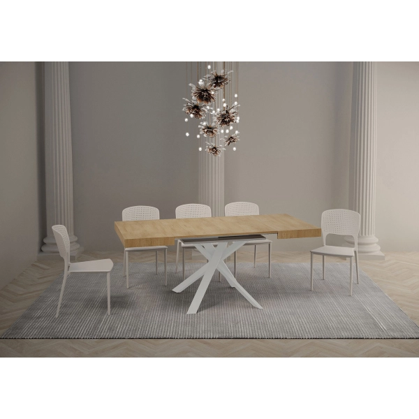 Mesa extensible 90x90/194 cm Clerk Nature Tapa roble - Patas blancas