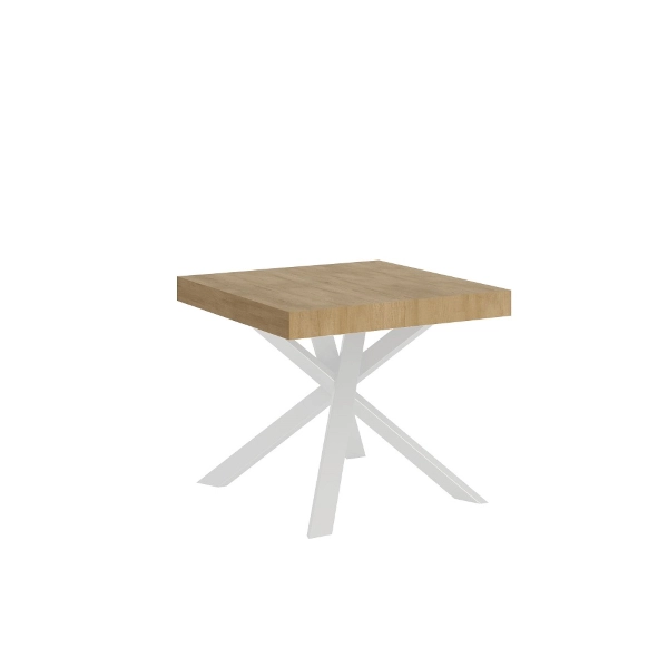 Mesa extensible 90x90/194 cm Clerk Nature Tapa roble - Patas blancas