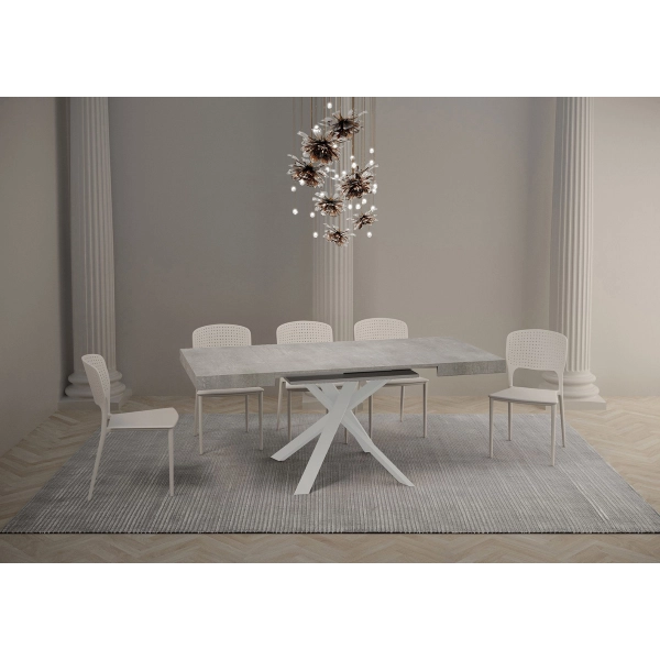 Mesa extensible 90x90/194 cm Clerk Tapa cemento - Patas blancas
