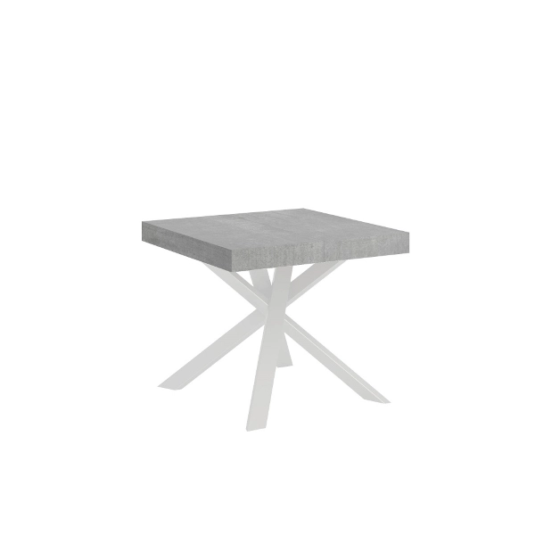 Mesa extensible 90x90/194 cm Clerk Tapa cemento - Patas blancas