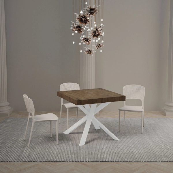 Mesa extensible 90x90/194 cm Clerk Tapa nogal - Patas blancas
