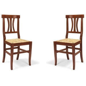 Holzstuhl mit Strohsitz LAURA Nussbaum 2er SET