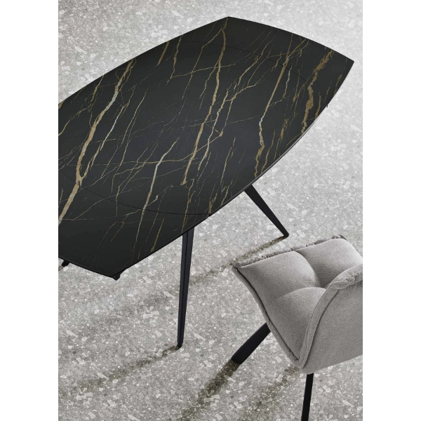 Mesa extensible 180 cm con tapa de gres porcelánico efecto mármol blanco ACHILLE