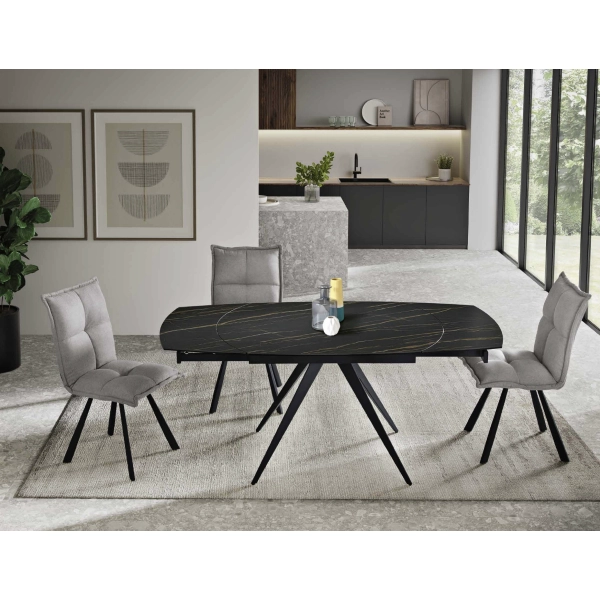 Mesa extensible 180 cm con tapa de gres porcelánico efecto mármol blanco ACHILLE